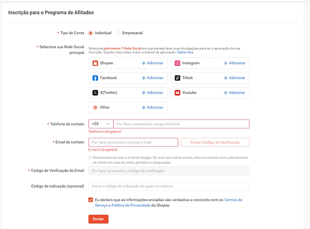 Portal de Afiliados da Shopee